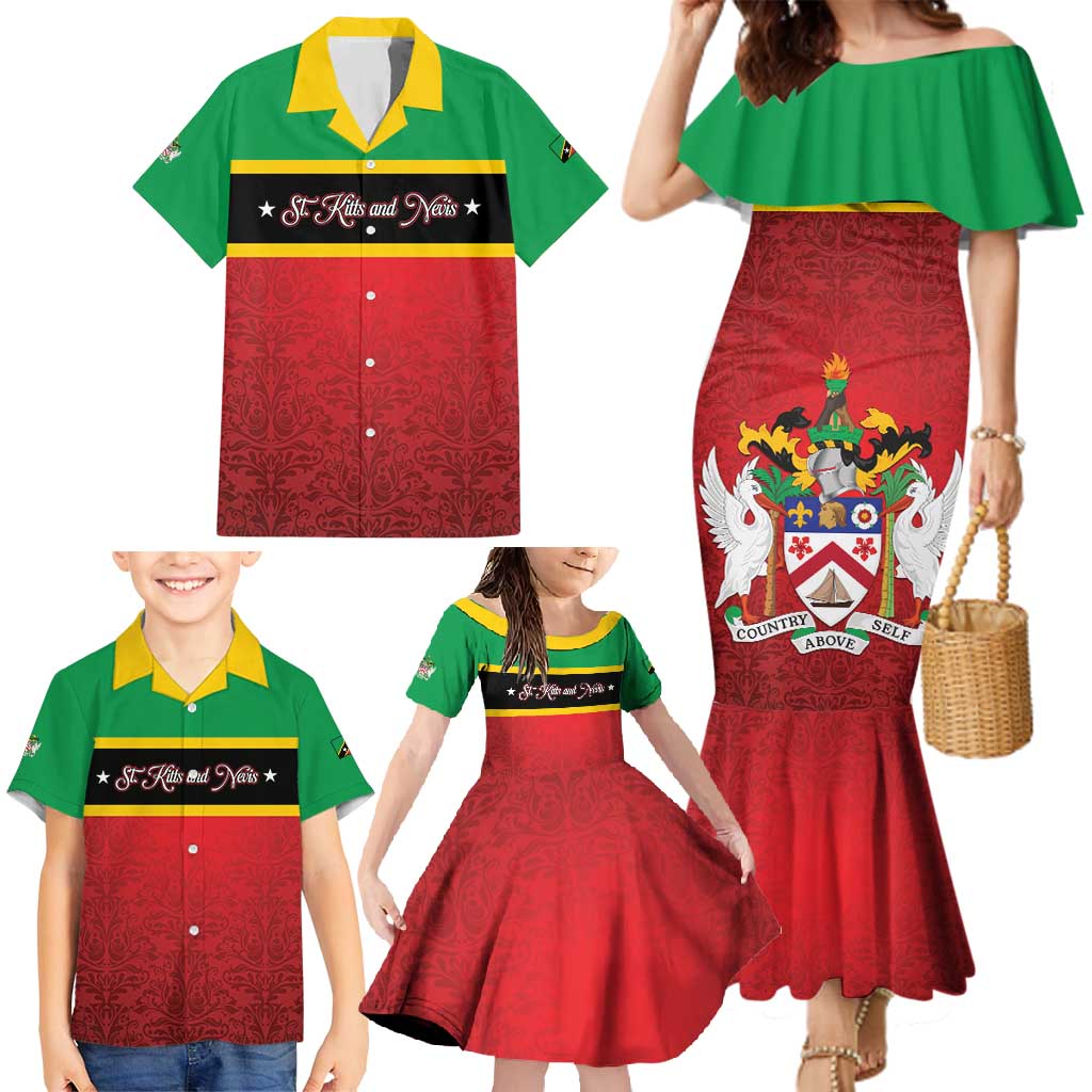 Personalized Saint Kitts and Nevis Royal Pattern Family Matching Mermaid Dress and Hawaiian Shirt - Wonder Print Shop