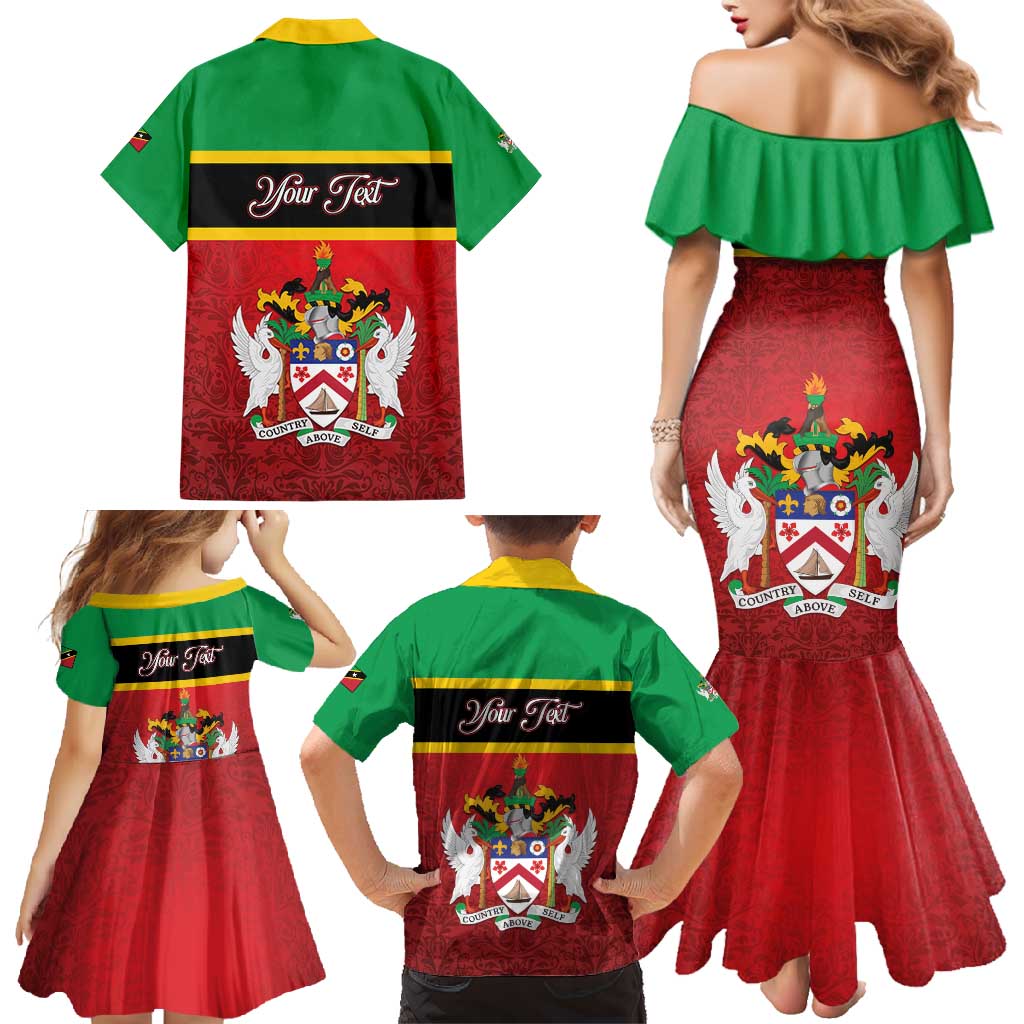 Personalized Saint Kitts and Nevis Royal Pattern Family Matching Mermaid Dress and Hawaiian Shirt - Wonder Print Shop