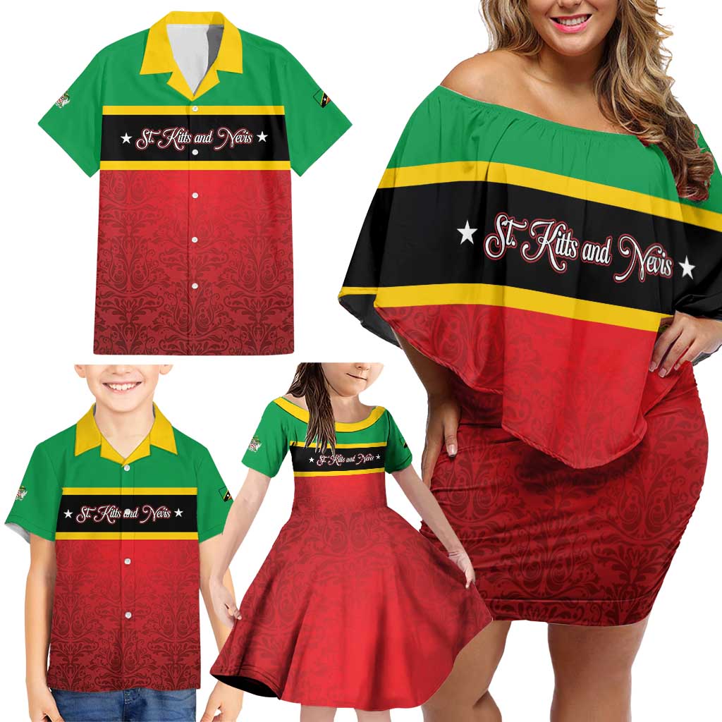 Personalized Saint Kitts and Nevis Royal Pattern Family Matching Off Shoulder Short Dress and Hawaiian Shirt - Wonder Print Shop