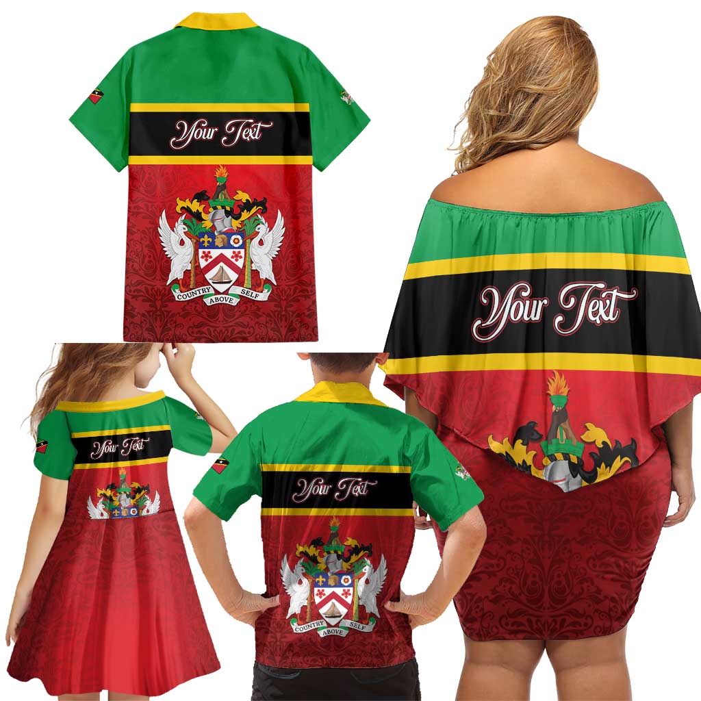 Personalized Saint Kitts and Nevis Royal Pattern Family Matching Off Shoulder Short Dress and Hawaiian Shirt - Wonder Print Shop