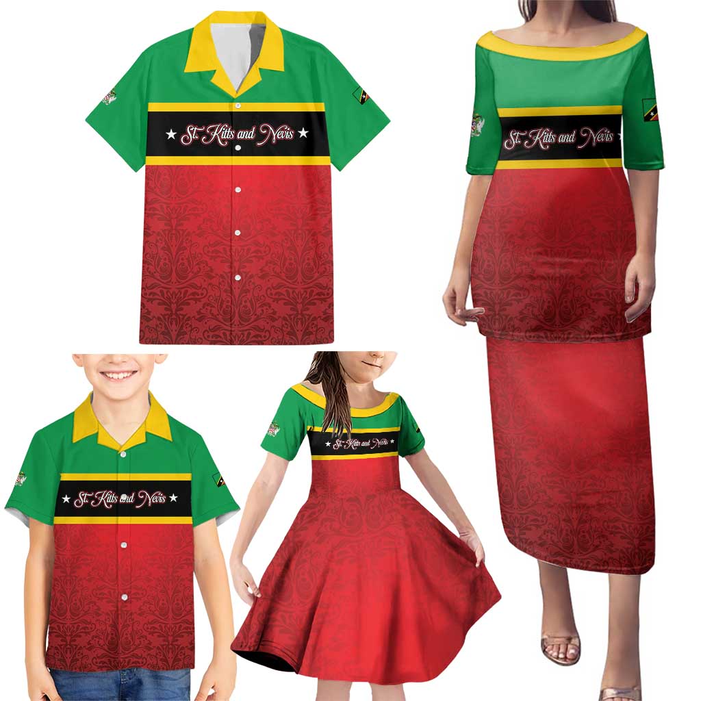 Personalized Saint Kitts and Nevis Royal Pattern Family Matching Puletasi and Hawaiian Shirt - Wonder Print Shop