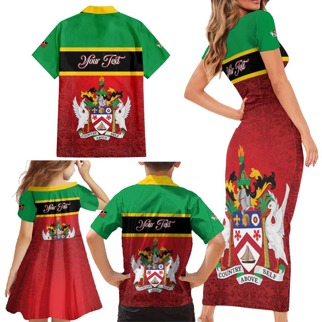 Personalized Saint Kitts and Nevis Royal Pattern Family Matching Short Sleeve Bodycon Dress and Hawaiian Shirt - Wonder Print Shop