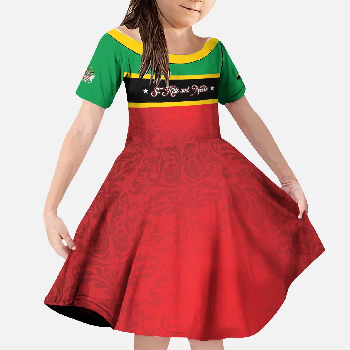 Personalized Saint Kitts and Nevis Royal Pattern Kid Short Sleeve Dress - Wonder Print Shop