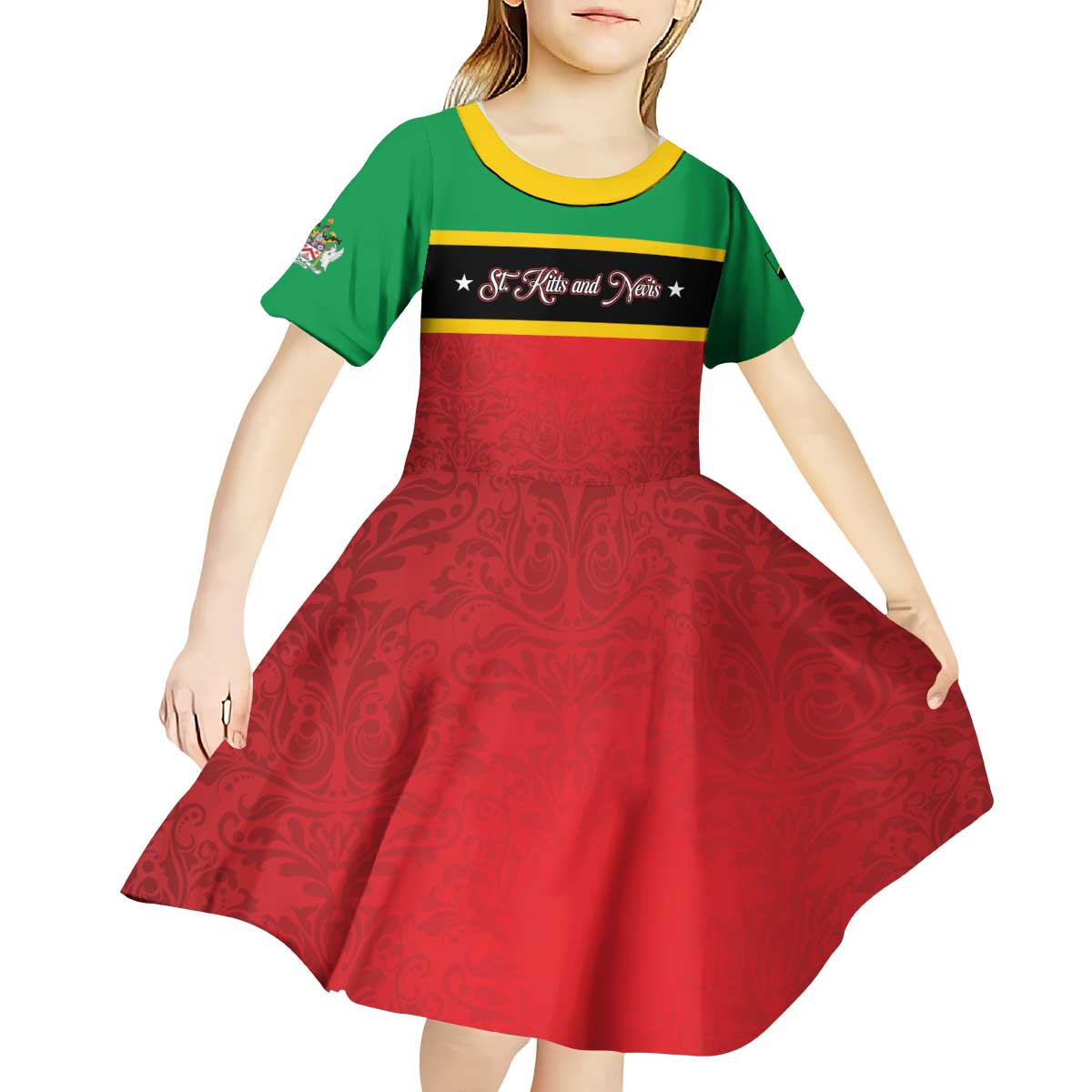 Personalized Saint Kitts and Nevis Royal Pattern Kid Short Sleeve Dress - Wonder Print Shop
