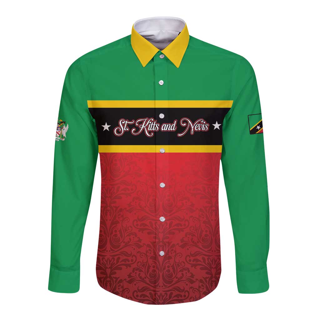 Personalized Saint Kitts and Nevis Royal Pattern Long Sleeve Button Shirt - Wonder Print Shop