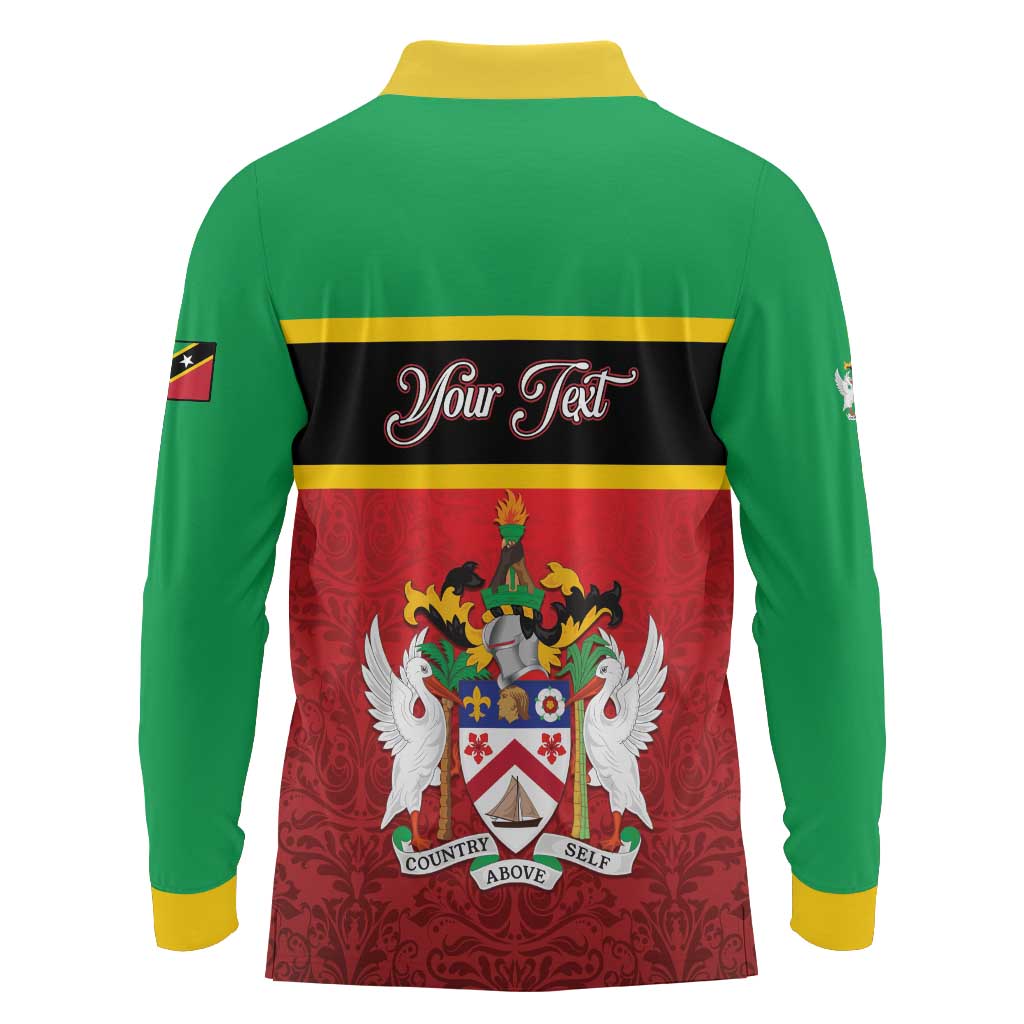 Personalized Saint Kitts and Nevis Royal Pattern Long Sleeve Polo Shirt - Wonder Print Shop