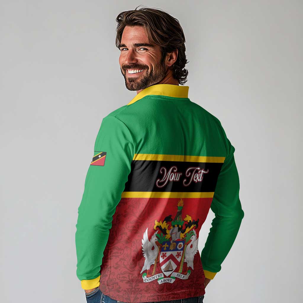 Personalized Saint Kitts and Nevis Royal Pattern Long Sleeve Polo Shirt - Wonder Print Shop