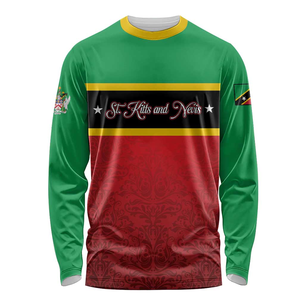 Personalized Saint Kitts and Nevis Royal Pattern Long Sleeve Shirt - Wonder Print Shop
