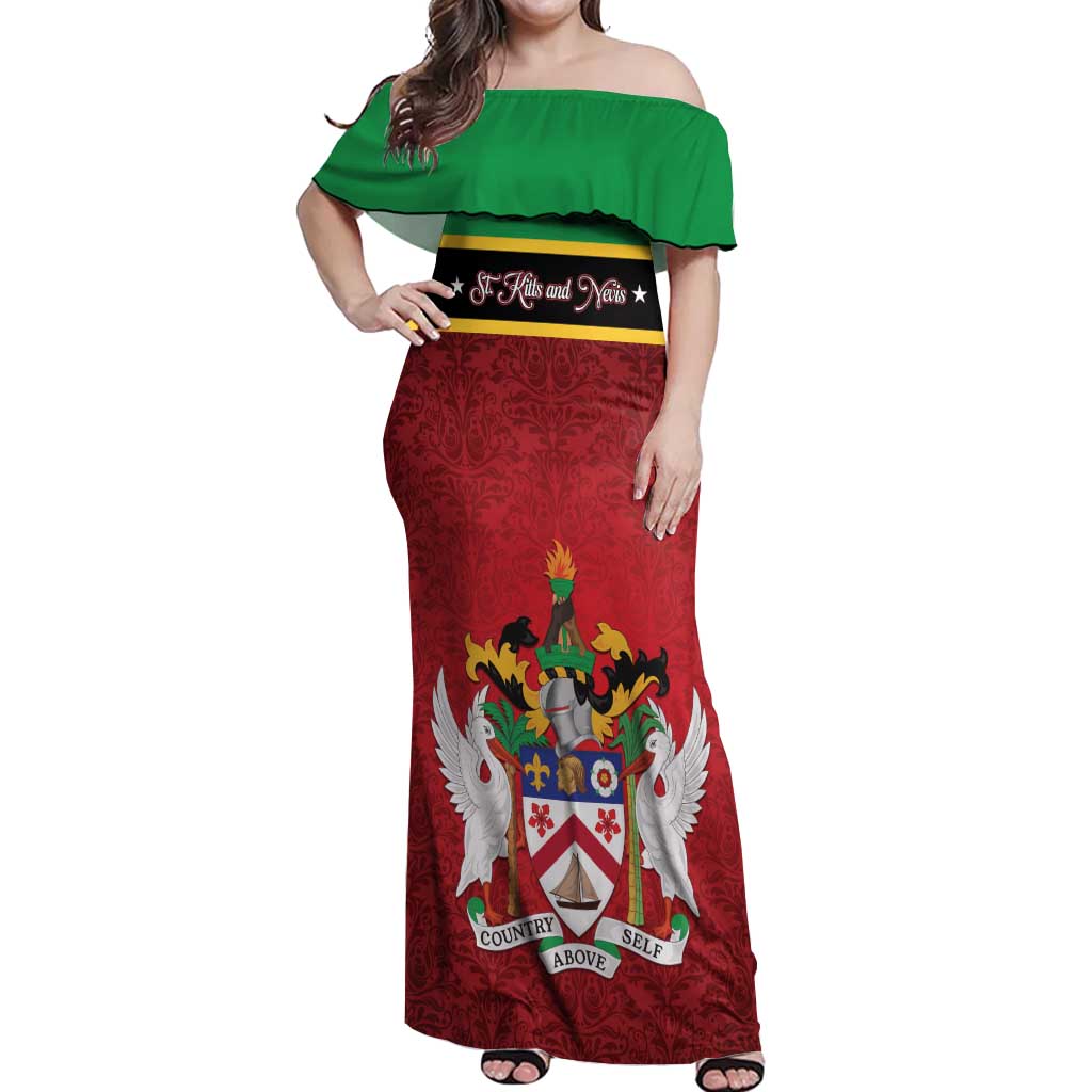 Personalized Saint Kitts and Nevis Royal Pattern Off Shoulder Maxi Dress - Wonder Print Shop