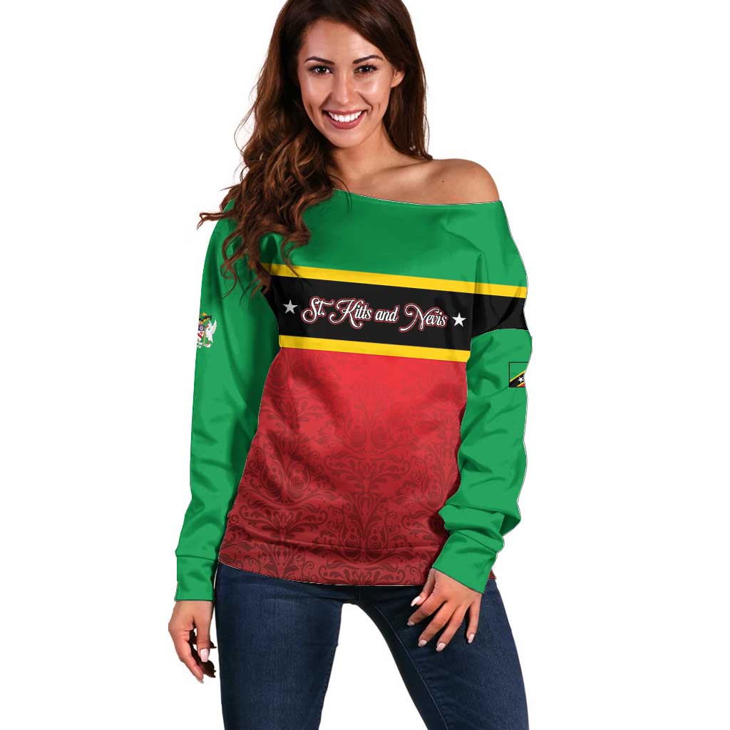 Personalized Saint Kitts and Nevis Royal Pattern Off Shoulder Sweater - Wonder Print Shop