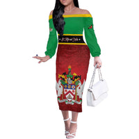 Personalized Saint Kitts and Nevis Royal Pattern Off The Shoulder Long Sleeve Dress - Wonder Print Shop
