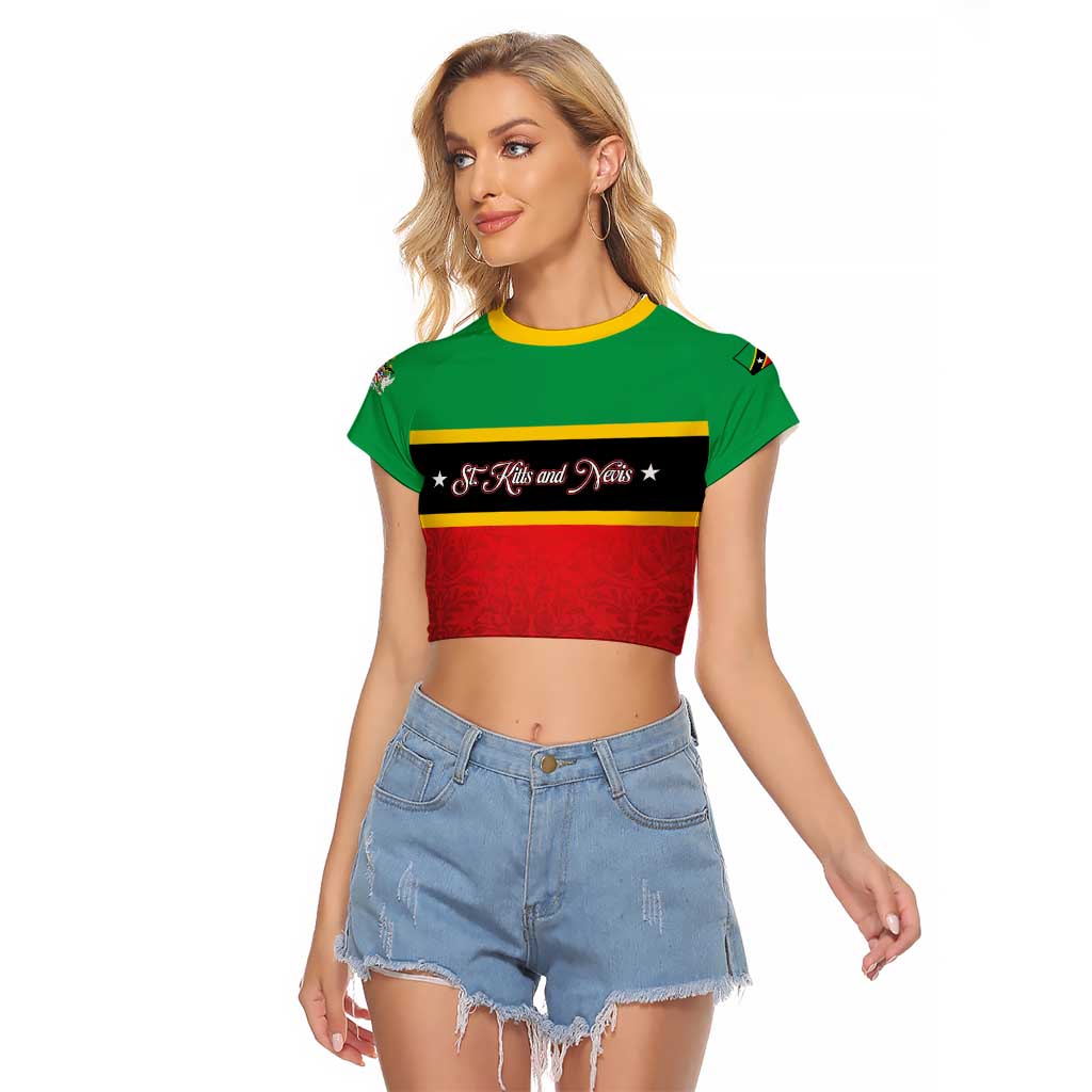 Personalized Saint Kitts and Nevis Royal Pattern Raglan Cropped T Shirt - Wonder Print Shop