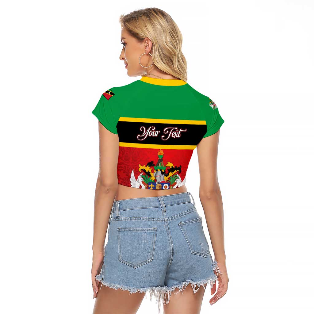 Personalized Saint Kitts and Nevis Royal Pattern Raglan Cropped T Shirt - Wonder Print Shop