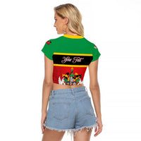 Personalized Saint Kitts and Nevis Royal Pattern Raglan Cropped T Shirt - Wonder Print Shop
