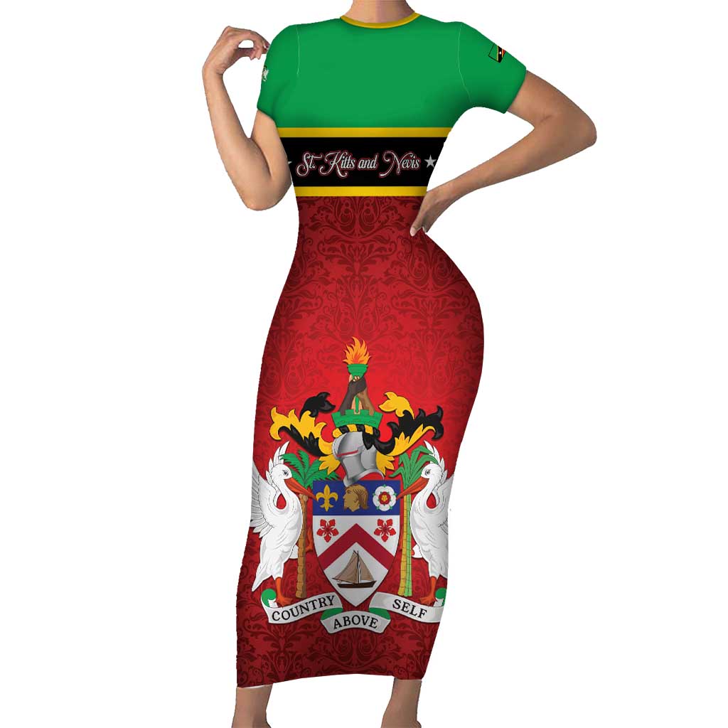 Personalized Saint Kitts and Nevis Royal Pattern Short Sleeve Bodycon Dress - Wonder Print Shop