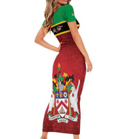 Personalized Saint Kitts and Nevis Royal Pattern Short Sleeve Bodycon Dress - Wonder Print Shop