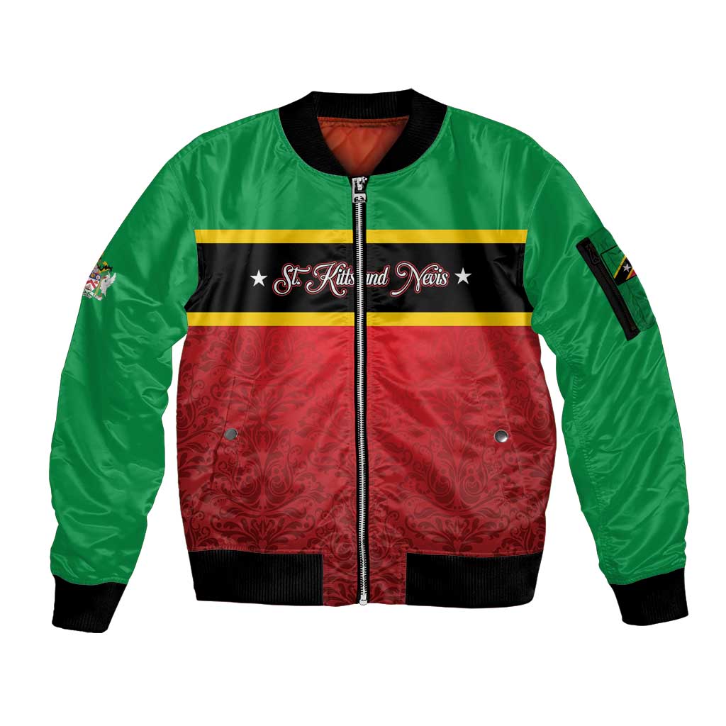Personalized Saint Kitts and Nevis Royal Pattern Sleeve Zip Bomber Jacket - Wonder Print Shop