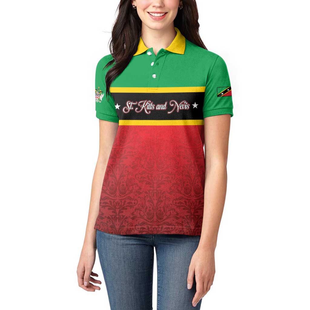 Personalized Saint Kitts and Nevis Royal Pattern Women Polo Shirt - Wonder Print Shop