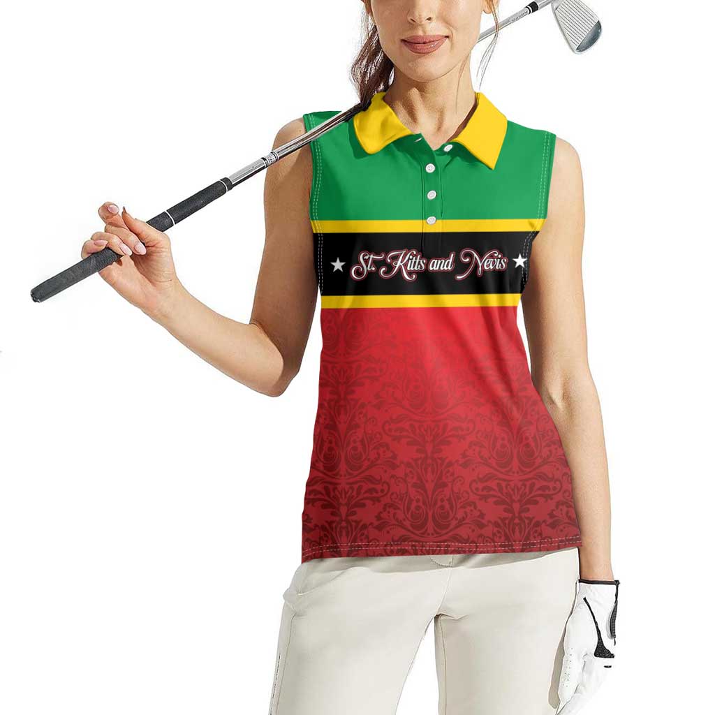 Personalized Saint Kitts and Nevis Royal Pattern Women Sleeveless Polo Shirt - Wonder Print Shop