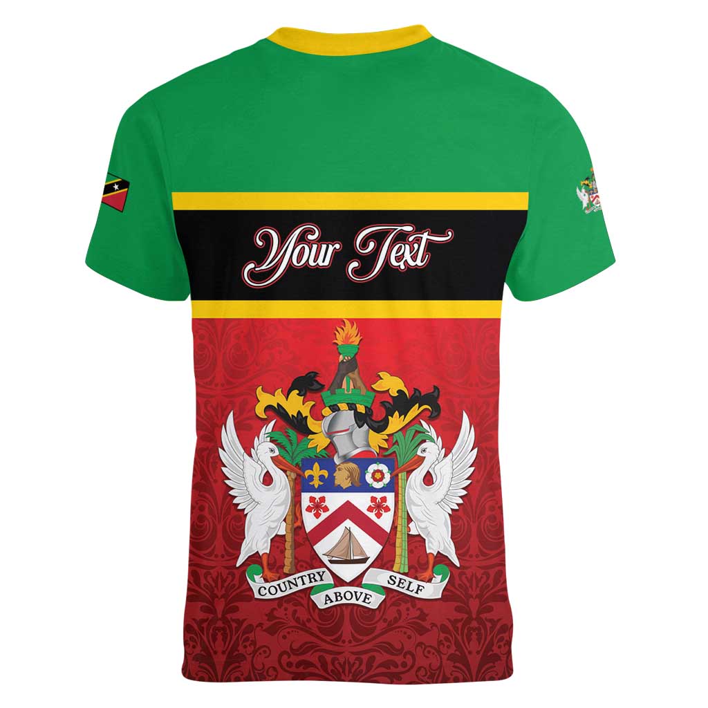 Personalized Saint Kitts and Nevis Royal Pattern Women V-Neck T-Shirt - Wonder Print Shop
