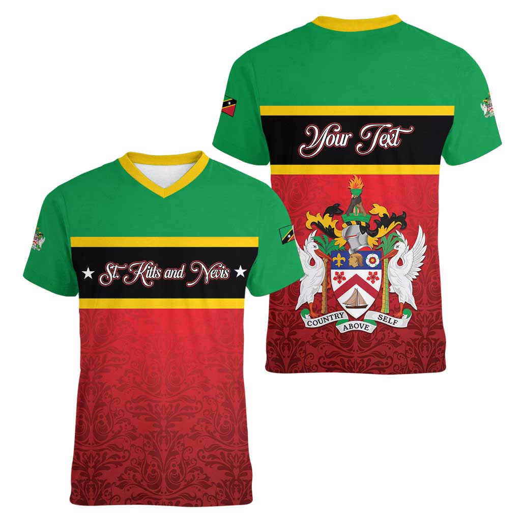 Personalized Saint Kitts and Nevis Royal Pattern Women V-Neck T-Shirt - Wonder Print Shop