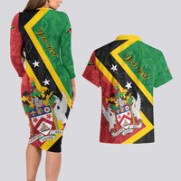 Personalized Saint Kitts and Nevis Culturama Couples Matching Long Sleeve Bodycon Dress and Hawaiian Shirt African Pattern - Wonder Print Shop