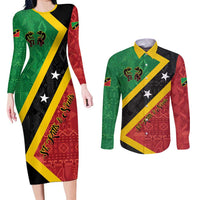 Personalized Saint Kitts and Nevis Culturama Couples Matching Long Sleeve Bodycon Dress and Long Sleeve Button Shirt African Pattern - Wonder Print Shop