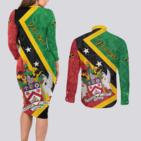 Personalized Saint Kitts and Nevis Culturama Couples Matching Long Sleeve Bodycon Dress and Long Sleeve Button Shirt African Pattern - Wonder Print Shop
