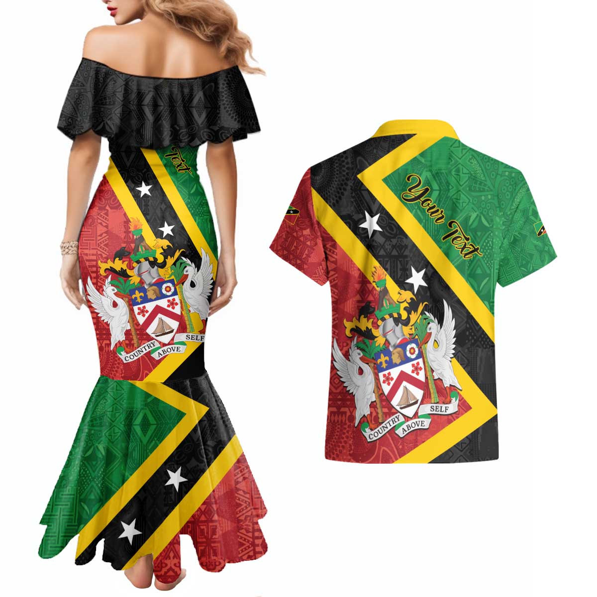 Personalized Saint Kitts and Nevis Culturama Couples Matching Mermaid Dress and Hawaiian Shirt African Pattern - Wonder Print Shop