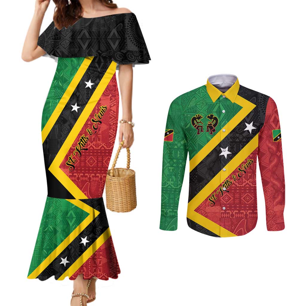 Personalized Saint Kitts and Nevis Culturama Couples Matching Mermaid Dress and Long Sleeve Button Shirt African Pattern - Wonder Print Shop