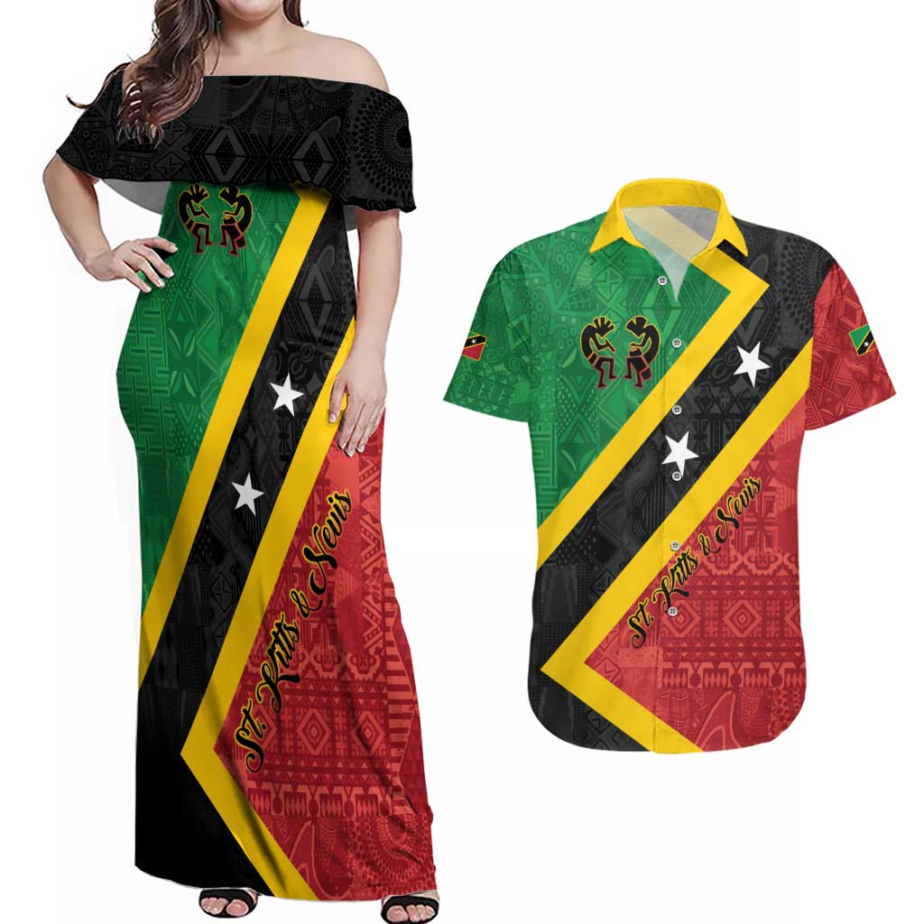 Personalized Saint Kitts and Nevis Culturama Couples Matching Off Shoulder Maxi Dress and Hawaiian Shirt African Pattern - Wonder Print Shop