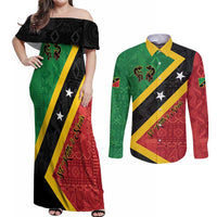 Personalized Saint Kitts and Nevis Culturama Couples Matching Off Shoulder Maxi Dress and Long Sleeve Button Shirt African Pattern - Wonder Print Shop