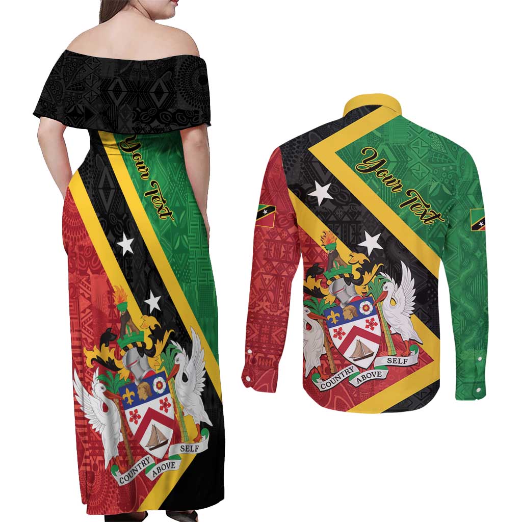 Personalized Saint Kitts and Nevis Culturama Couples Matching Off Shoulder Maxi Dress and Long Sleeve Button Shirt African Pattern - Wonder Print Shop