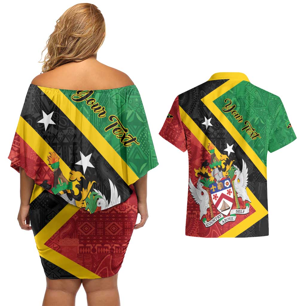 Personalized Saint Kitts and Nevis Culturama Couples Matching Off Shoulder Short Dress and Hawaiian Shirt African Pattern - Wonder Print Shop
