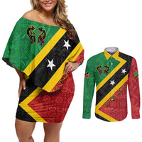 Personalized Saint Kitts and Nevis Culturama Couples Matching Off Shoulder Short Dress and Long Sleeve Button Shirt African Pattern - Wonder Print Shop