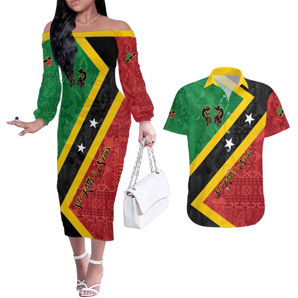 Personalized Saint Kitts and Nevis Culturama Couples Matching Off The Shoulder Long Sleeve Dress and Hawaiian Shirt African Pattern - Wonder Print Shop