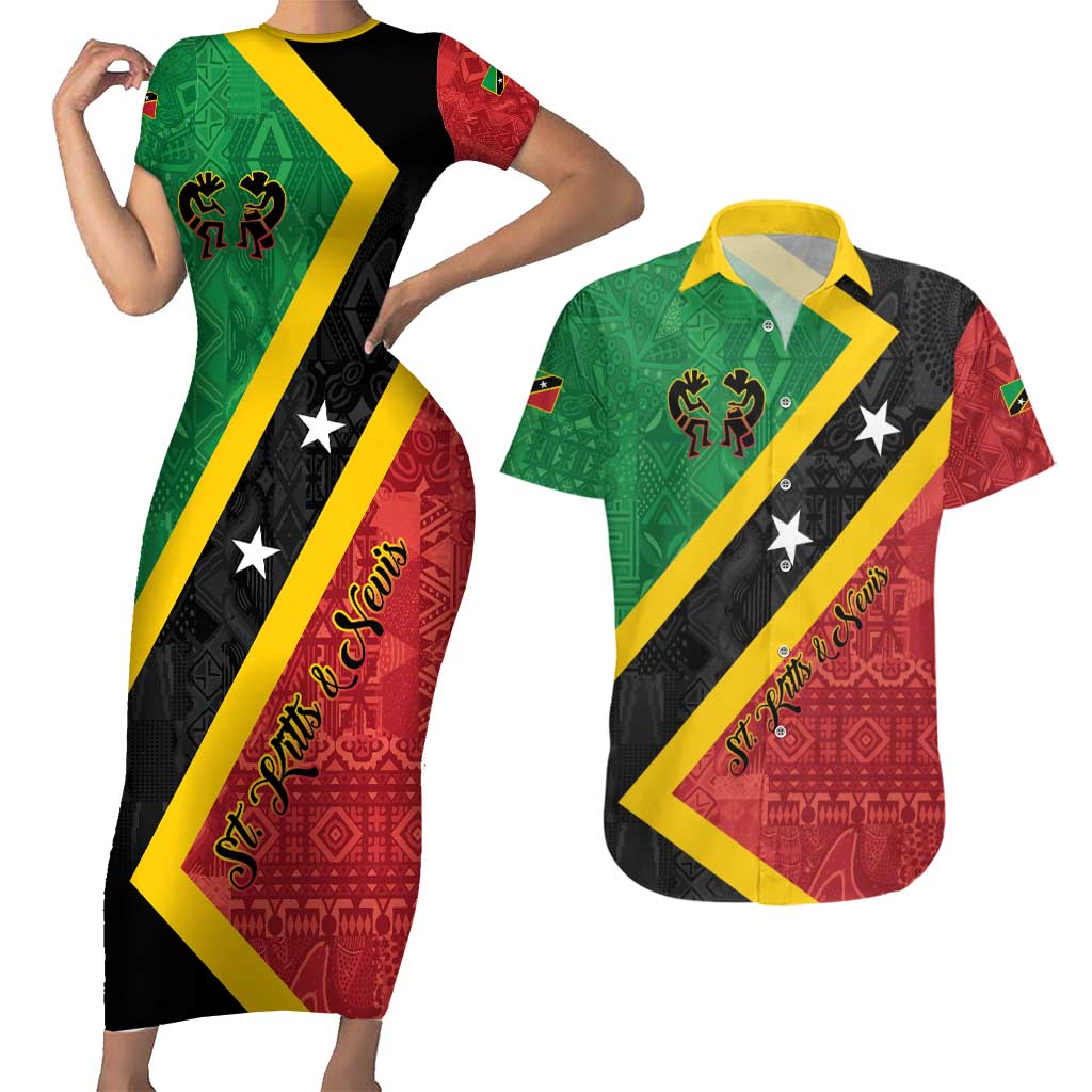Personalized Saint Kitts and Nevis Culturama Couples Matching Short Sleeve Bodycon Dress and Hawaiian Shirt African Pattern - Wonder Print Shop