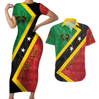 Personalized Saint Kitts and Nevis Culturama Couples Matching Short Sleeve Bodycon Dress and Hawaiian Shirt African Pattern - Wonder Print Shop