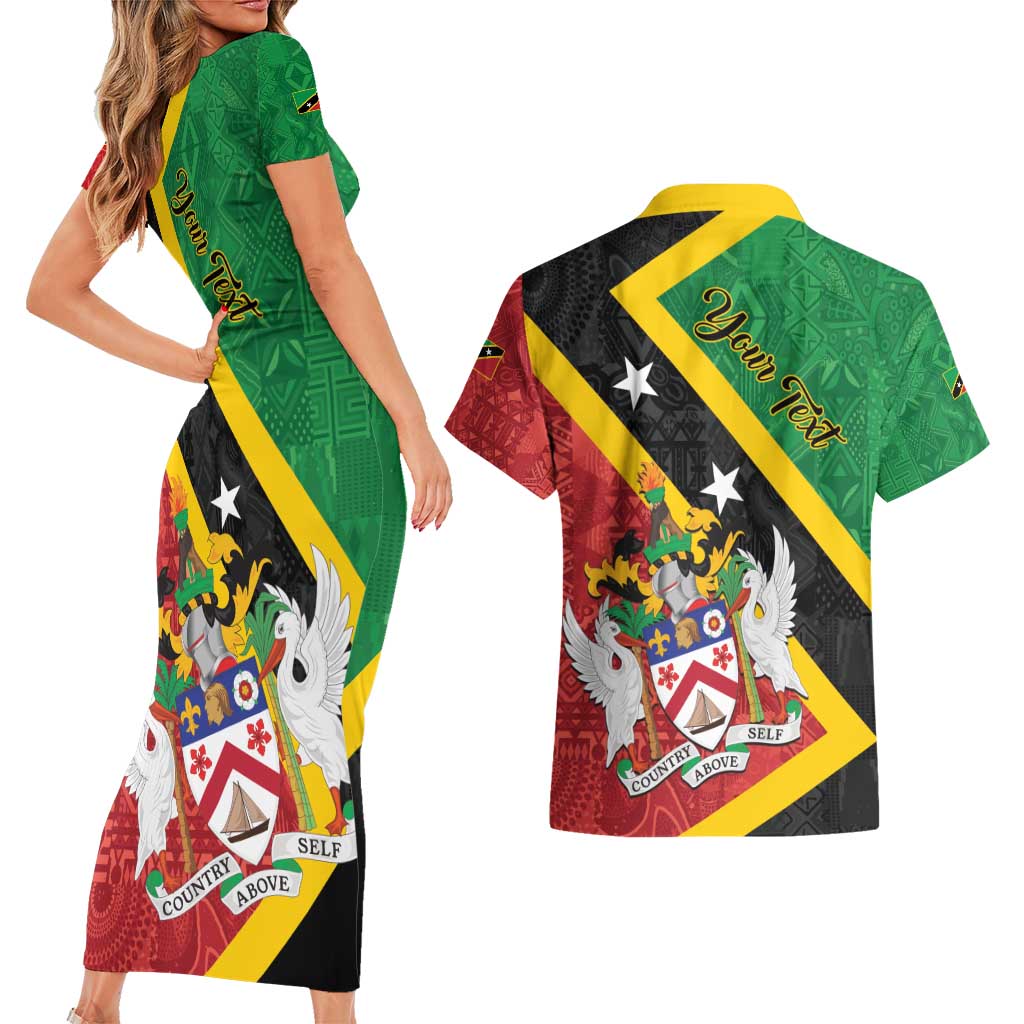 Personalized Saint Kitts and Nevis Culturama Couples Matching Short Sleeve Bodycon Dress and Hawaiian Shirt African Pattern - Wonder Print Shop