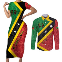 Personalized Saint Kitts and Nevis Culturama Couples Matching Short Sleeve Bodycon Dress and Long Sleeve Button Shirt African Pattern - Wonder Print Shop