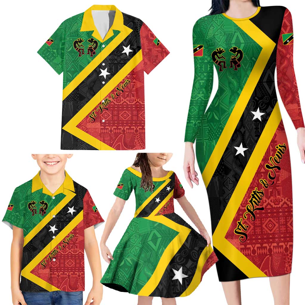 Personalized Saint Kitts and Nevis Culturama Family Matching Long Sleeve Bodycon Dress and Hawaiian Shirt African Pattern - Wonder Print Shop