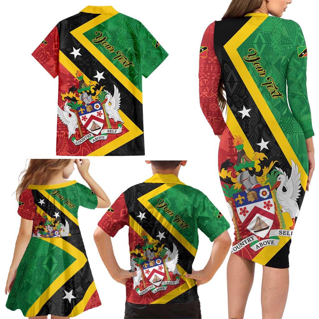 Personalized Saint Kitts and Nevis Culturama Family Matching Long Sleeve Bodycon Dress and Hawaiian Shirt African Pattern - Wonder Print Shop