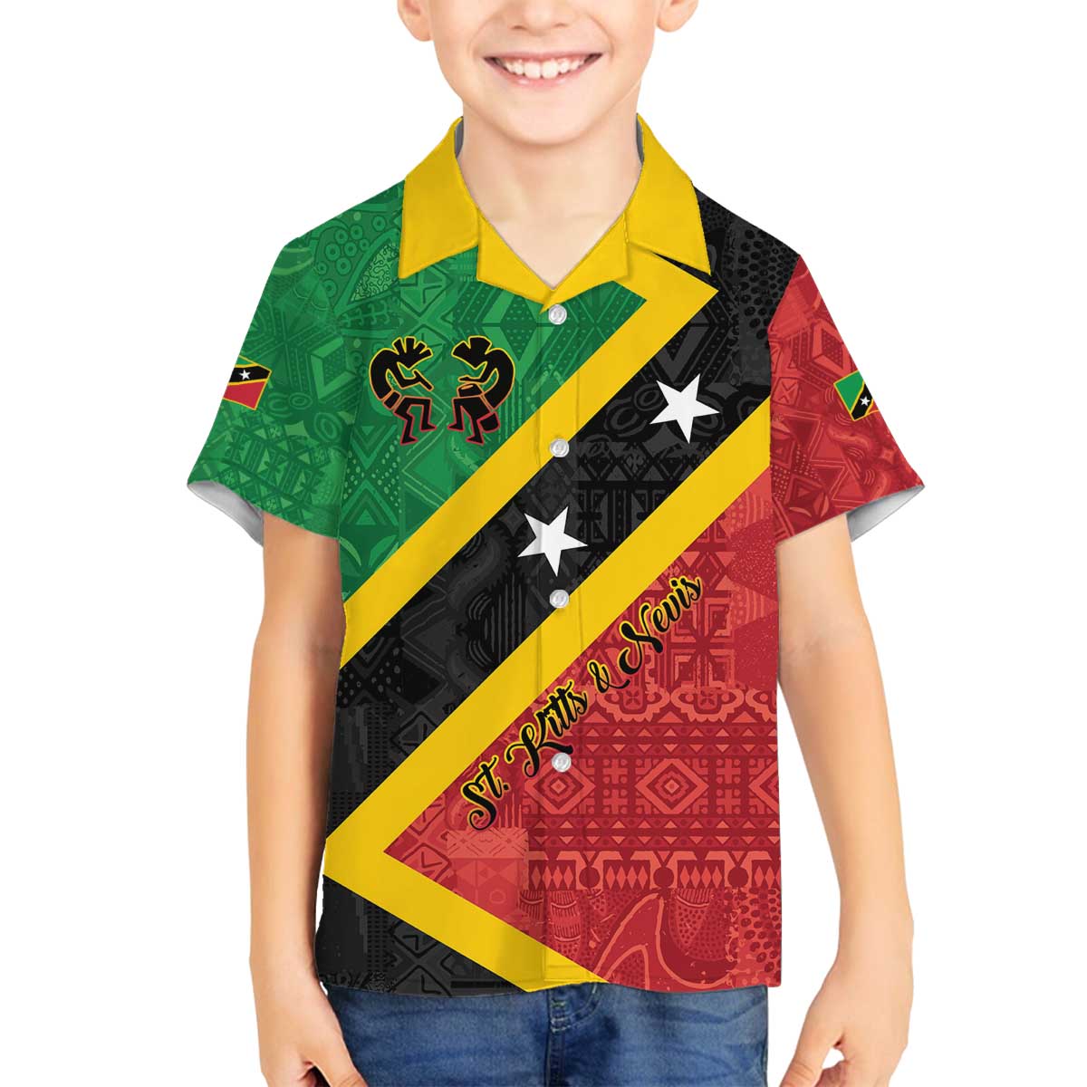 Personalized Saint Kitts and Nevis Culturama Family Matching Off The Shoulder Long Sleeve Dress and Hawaiian Shirt African Pattern - Wonder Print Shop
