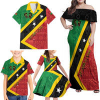 Personalized Saint Kitts and Nevis Culturama Family Matching Off Shoulder Maxi Dress and Hawaiian Shirt African Pattern - Wonder Print Shop