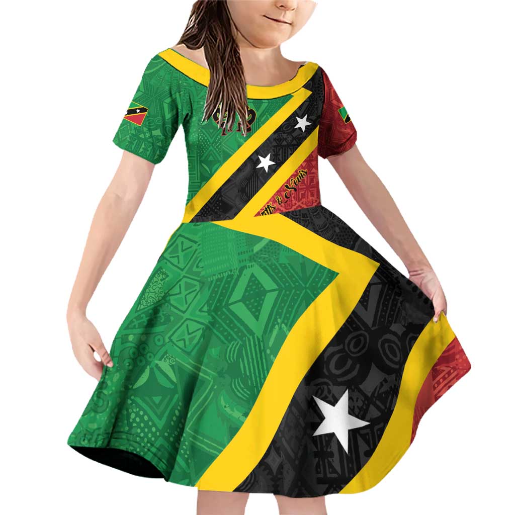 Personalized Saint Kitts and Nevis Culturama Family Matching Off Shoulder Short Dress and Hawaiian Shirt African Pattern - Wonder Print Shop