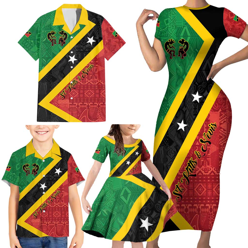 Personalized Saint Kitts and Nevis Culturama Family Matching Short Sleeve Bodycon Dress and Hawaiian Shirt African Pattern - Wonder Print Shop