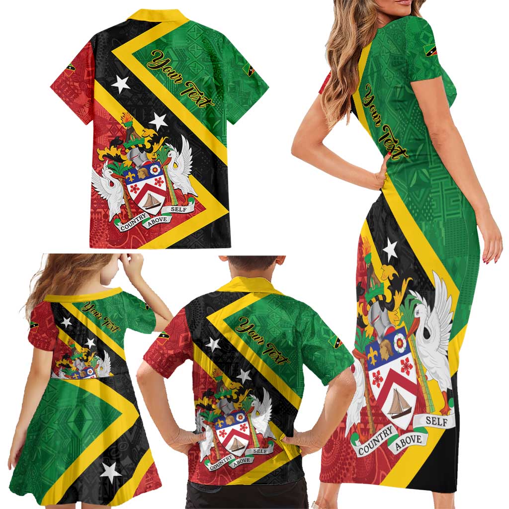 Personalized Saint Kitts and Nevis Culturama Family Matching Short Sleeve Bodycon Dress and Hawaiian Shirt African Pattern - Wonder Print Shop