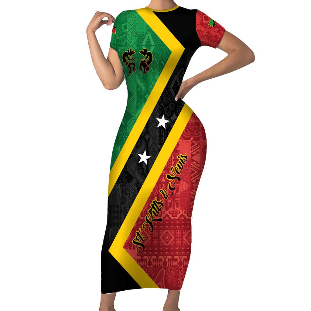 Personalized Saint Kitts and Nevis Culturama Family Matching Short Sleeve Bodycon Dress and Hawaiian Shirt African Pattern - Wonder Print Shop