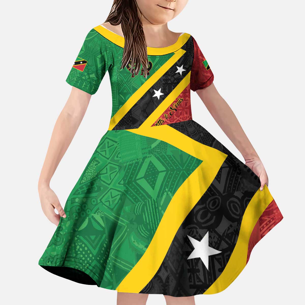 Personalized Saint Kitts and Nevis Culturama Kid Short Sleeve Dress African Pattern - Wonder Print Shop