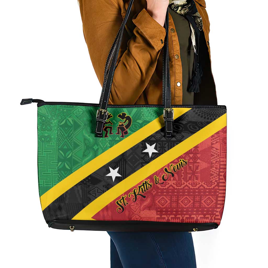 Saint Kitts and Nevis Culturama Leather Tote Bag African Pattern - Wonder Print Shop